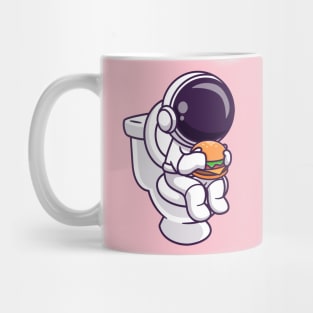 Cute Astronaut Eating Burger In Toilet Cartoon Mug